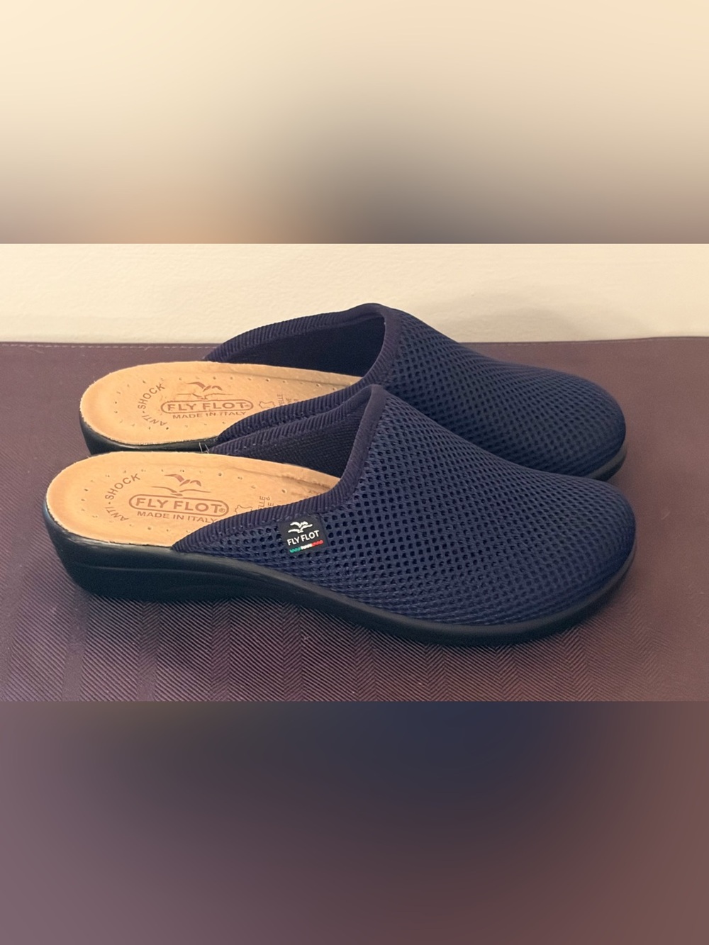 Fly Flot Women's Slip On Mules Size EU37 US 6.5 Blue Mesh Clogs Anti-Shock Italy - Picture 6 of 14